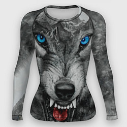 Рашгард женский Агрессивный волк с синими глазами, цвет: 3D-принт