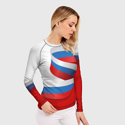 Рашгард женский Лента триколор на красно-белом фоне, цвет: 3D-принт — фото 2