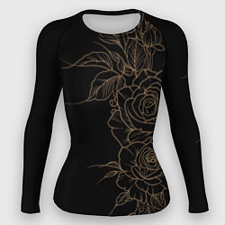 Рашгард женский Элегантные розы на черном фоне, цвет: 3D-принт