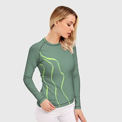Рашгард женский Абстрактные зеленые линии на фоне цвета хаки, цвет: 3D-принт — фото 2