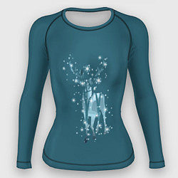 Рашгард женский Деревья и снежинки в силуэте идущего оленя, цвет: 3D-принт