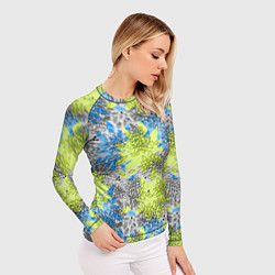 Рашгард женский Цветочный узор Голубой и Лайм, цвет: 3D-принт — фото 2