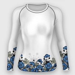 Рашгард женский Синий цветочный узор -кайма, цвет: 3D-принт