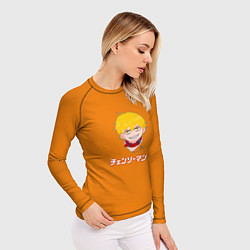 Рашгард женский Человек-бензопила Дэндзи на оранжевом фоне, цвет: 3D-принт — фото 2