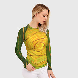 Рашгард женский Желто-зеленая текстурная абстракция акрилом, цвет: 3D-принт — фото 2