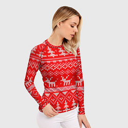 Рашгард женский Рождественский красный свитер с оленями, цвет: 3D-принт — фото 2