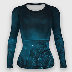 Рашгард женский Синий космос, горы и нло, цвет: 3D-принт