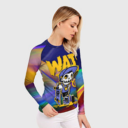Рашгард женский Whats - скелет со скейтбордом - граффити, цвет: 3D-принт — фото 2