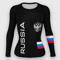 Рашгард женский Россия и три линии на черном фоне, цвет: 3D-принт