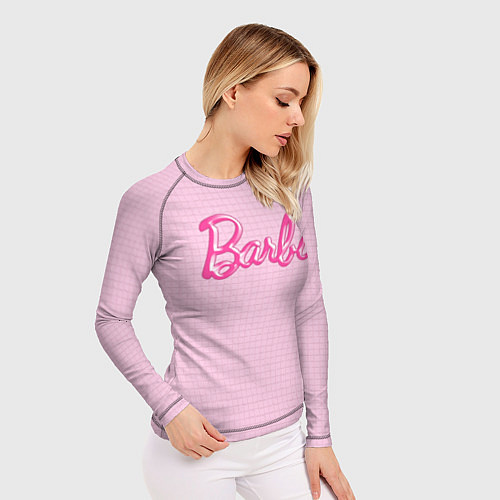 Женский рашгард Барби - логотип на клетчатом фоне / 3D-принт – фото 3