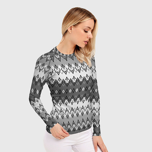 Женский рашгард Серый геометрический полосатый орнамент / 3D-принт – фото 3