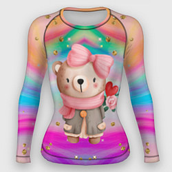 Рашгард женский Мишка с сердечком и цветком, цвет: 3D-принт