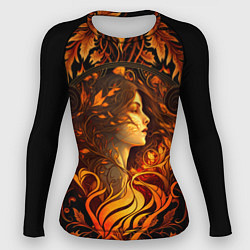 Рашгард женский Девушка в стиле ар-нуво с огнем и осенними листьям, цвет: 3D-принт