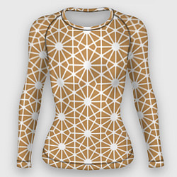 Рашгард женский Золотисто-белый узорчатый паттерн, цвет: 3D-принт
