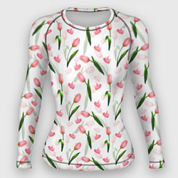 Рашгард женский Тюльпаны и сердечки - паттерн, цвет: 3D-принт