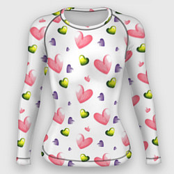 Рашгард женский Акварельные сердечки - паттерн, цвет: 3D-принт