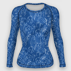 Рашгард женский Женские лица на джинсовом синем, цвет: 3D-принт