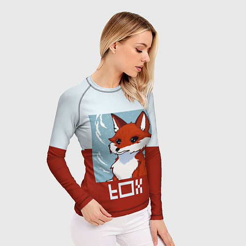 Женский рашгард Пиксельная лиса с надписью fox / 3D-принт – фото 3