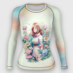 Рашгард женский Девушка среди пионов, цвет: 3D-принт