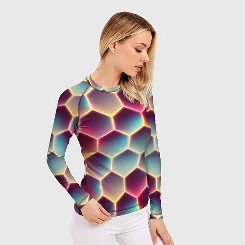 Женский рашгард Неоновый гексагон / 3D-принт – фото 3