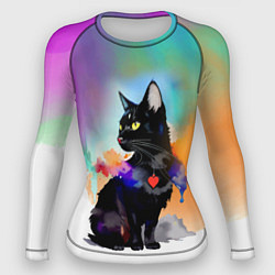 Рашгард женский Чёрная кошечка с сердечком на груди, цвет: 3D-принт