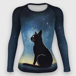 Рашгард женский Черный кот и звезды - акварель, цвет: 3D-принт