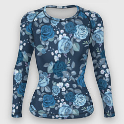 Рашгард женский Голубые розы паттерн, цвет: 3D-принт