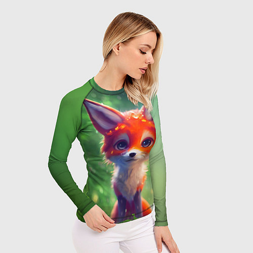 Женский рашгард Рыжий лисенок под лесным дождем / 3D-принт – фото 3