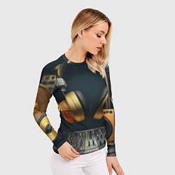 Рашгард женский Золотые наушники, цвет: 3D-принт — фото 2