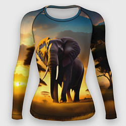 Рашгард женский Слон и рассвет в саванне, цвет: 3D-принт