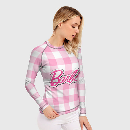 Женский рашгард Барби лого розовая клетка / 3D-принт – фото 3