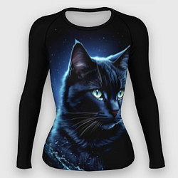 Рашгард женский Черный кот - брызги воды, цвет: 3D-принт