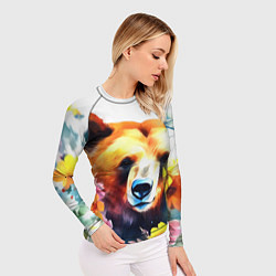 Рашгард женский Морда медведя гризли с цветами акварелью, цвет: 3D-принт — фото 2