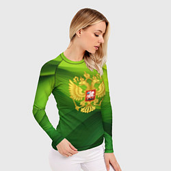 Рашгард женский Золотистый герб России на зеленом фоне, цвет: 3D-принт — фото 2