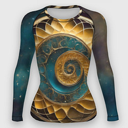 Рашгард женский Синий золотой водоворот декоративный орнамент, цвет: 3D-принт