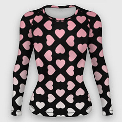 Рашгард женский Розовые сердечки на чёрном, цвет: 3D-принт