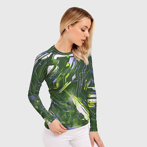 Женский рашгард Космические кибер схемы зелёные / 3D-принт – фото 3