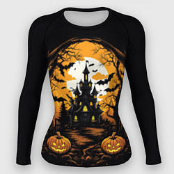 Рашгард женский Ночной хэллоуинский замок и тыквы, цвет: 3D-принт