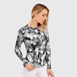 Рашгард женский Черно-белые отпечатки ладоней, цвет: 3D-принт — фото 2