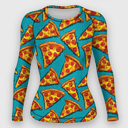 Рашгард женский Кусочки пиццы на синем фоне, цвет: 3D-принт
