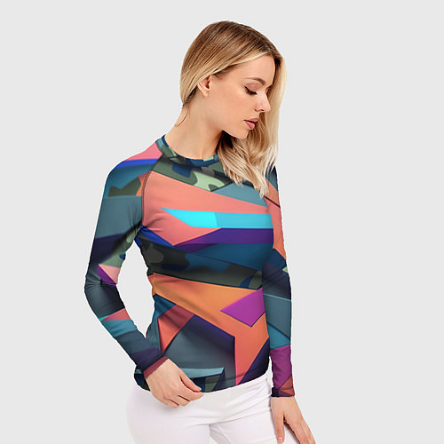 Женский рашгард Камуфляж и цветная геометрия - нейросеть / 3D-принт – фото 3