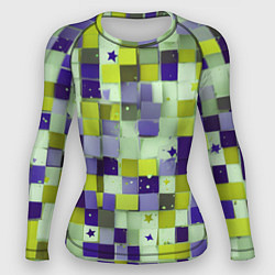 Рашгард женский Ретро квадраты болотные, цвет: 3D-принт