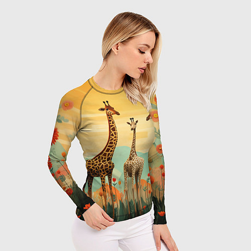 Женский рашгард Три жирафа в стиле фолк-арт / 3D-принт – фото 3