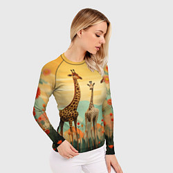 Рашгард женский Три жирафа в стиле фолк-арт, цвет: 3D-принт — фото 2