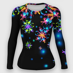 Рашгард женский Неоновые снежинки - Новый год, цвет: 3D-принт