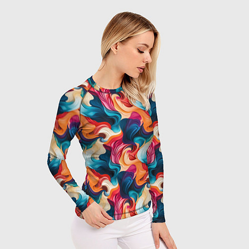 Женский рашгард Паттерн абстрактные разноцветные волны / 3D-принт – фото 3