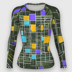 Рашгард женский Разноцветные квадраты и белые полосы, цвет: 3D-принт