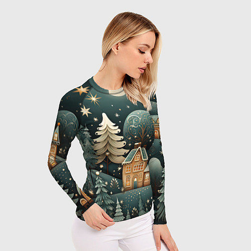 Женский рашгард Снежная деревня в праздничном наряде / 3D-принт – фото 3