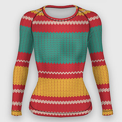 Рашгард женский Разноцветные вязаные полоски, цвет: 3D-принт