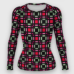 Рашгард женский Красно-черный зеленый геометрический узор, цвет: 3D-принт